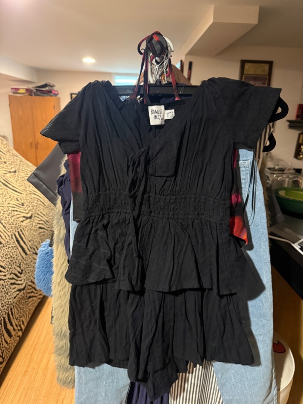Princess Polly Black Tiered Mini Dress with Tie Front